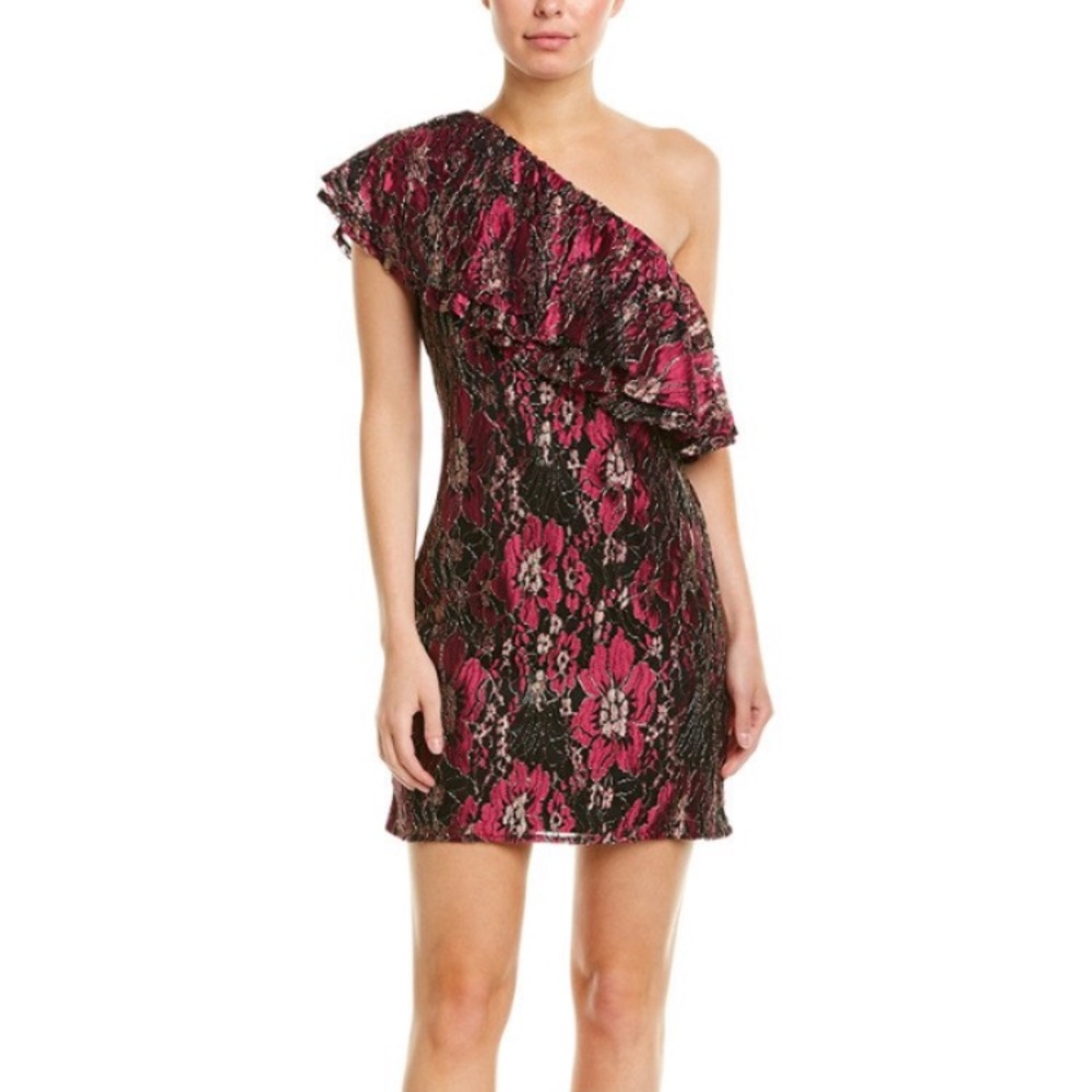Wayf Metallic lace one shoulder mini dress